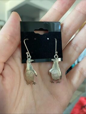 Sterling Silver 925 Artisan Penguin Drop Earrings
